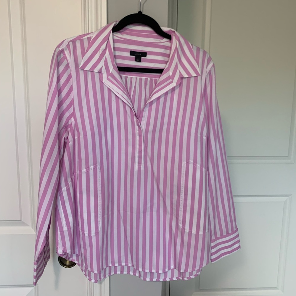 J.Crew lilac and white striped long sleeve blouse. Never worn. Size L.